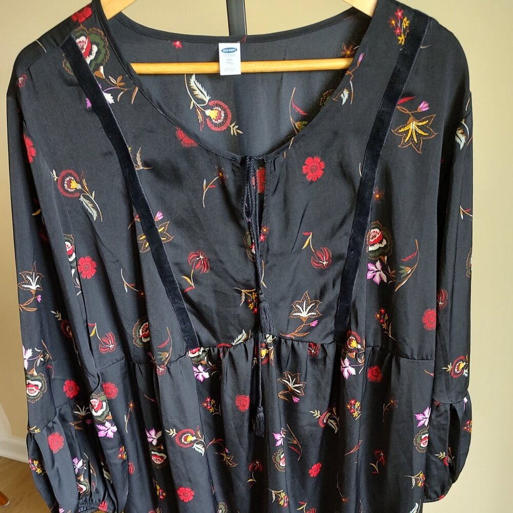 Old Navy 3/4 Length Sleeve Black Floral Dress - Size XXL